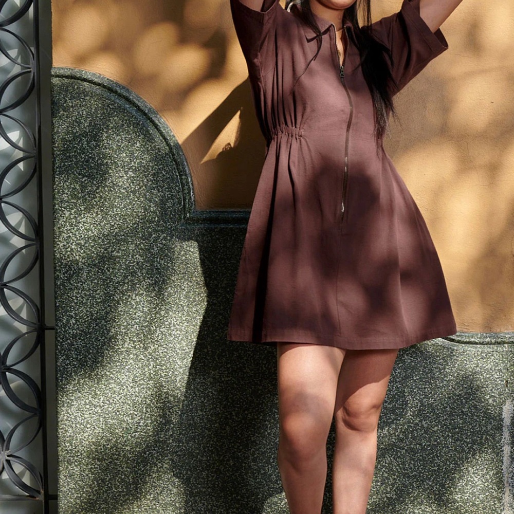 Chic Brown Utility Nobel Dress for Women - Picture 3 of 6